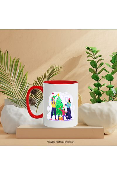 StoryGift Romania Mug With Tree, Christmas, Family, Globes, Multicolor 330 ml, Ceramic with Ro Handle, With