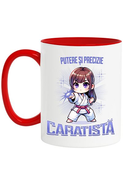 StoryGift Romania Mug Brunette karate girl ready for battle, martial arts, 330ml, Ceramic with, With, STG