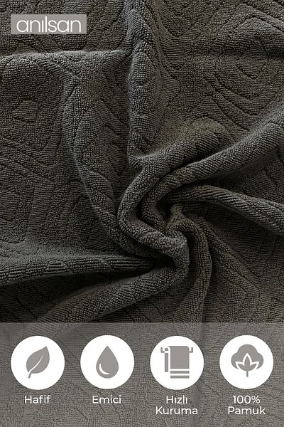 Anılsan 2 Pack Greenhouse Anthracite Hand Towels - 50X90 Cm, 225 Gr, 100% Cotton, Spa and Hotel Towels, Daily Use