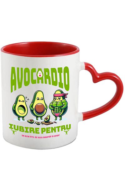 StoryGift Romania 3 avocados at the gym love for sports mug, 330ml, Ceramic with Red Heart Handle, With,STG