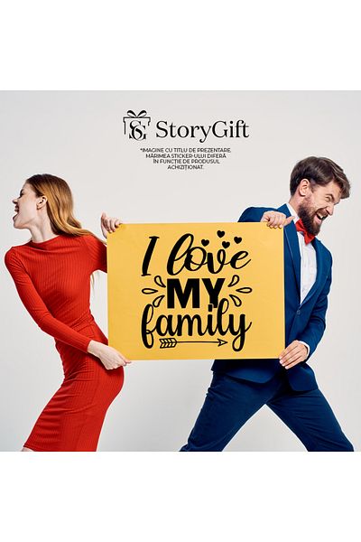 StoryGift Romania Sticker Eticheta 40CM Exterior cu mesaj in limba engleza "I love my family" - imi iubesc famil