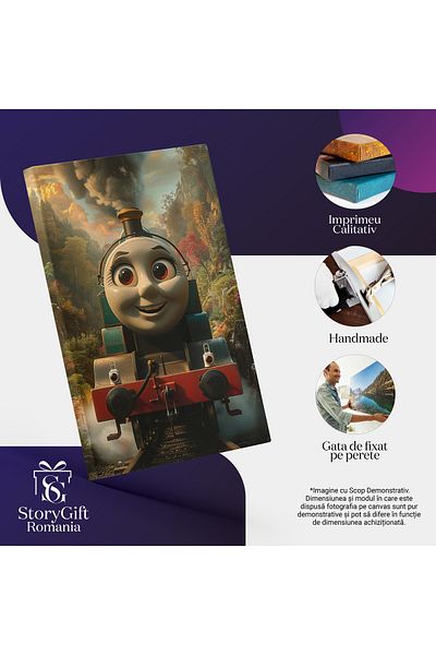 StoryGift Romania Tablou Canvas: Locomotiva Thomas Cu Aburi Și Zâmbet- Personaj Desene Animate Pictura Digitala