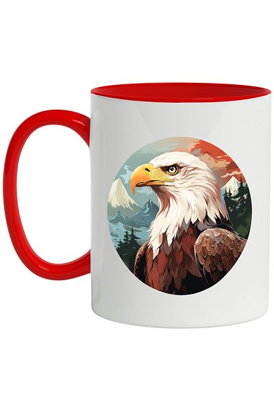 StoryGift Romania Mug With Eagle, Bird, Mountain, Forest, Sunset, Sky, Clouds, Multicolor 330 ml, Ceram, With ,STG