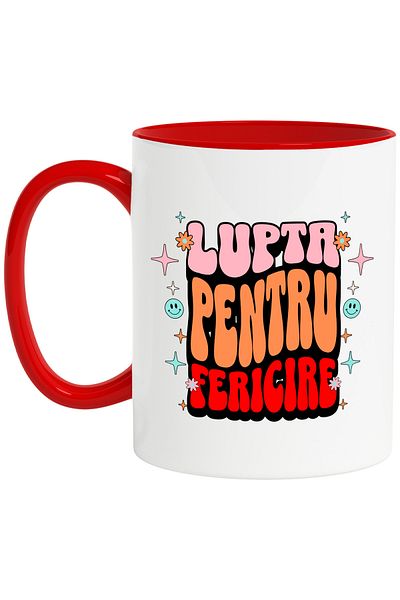 StoryGift Romania Cana Lupta Pentru Fericire, 330ml, Ceramic Cu Maner Rosu, Cu Maner Rosu Stg ,stg ,stg