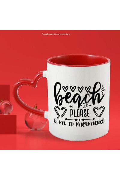StoryGift Romania Mug with hearts and the message "Beach, please, I'm a siren" - mermaid beach water with , With ,STG .