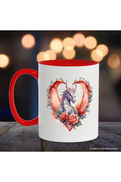 StoryGift Romania Dragon Mug, Roses, Wings, Leaves, Flowers, Fantasy, Multicolor 330 ml, Ce, Cu,STG