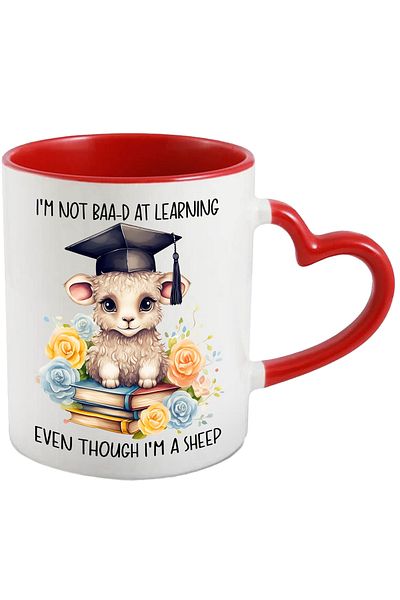 StoryGift Romania Mug with a sheep wearing a graduation hat | she learned even though she's a sheep, With ,STG .