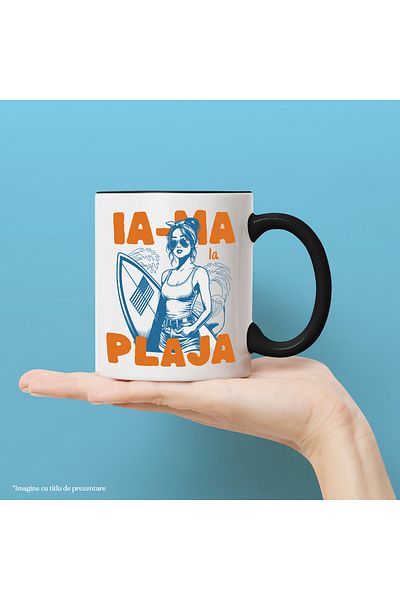 StoryGift Romania Mug take me to the beach girl ready to surf sport board, 330ml, Ceramic with Black Handle, With ,STG