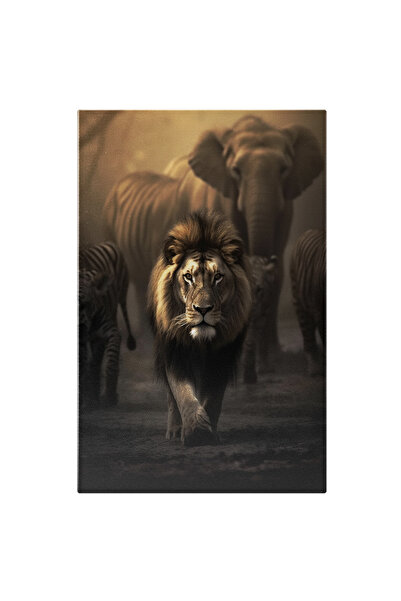 StoryGift Romania Tablou Canvas: Fotografie Cu Mai Multe Animale Salbatice - Regele Junglei Leu Elefant Pictura