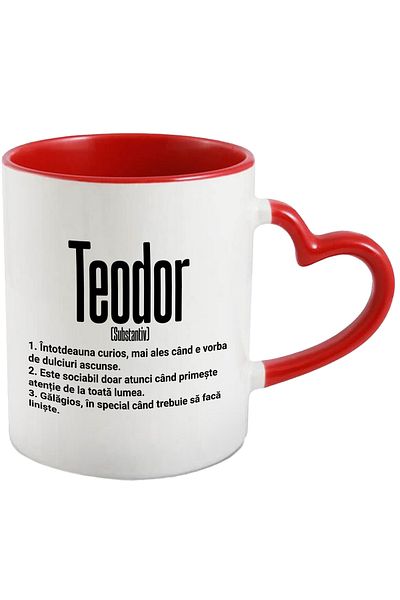 StoryGift Romania Mug With The Name Teodor, With Funny Message, Curious, Sociable, Noisy, 330ml, Wax, With,STG.