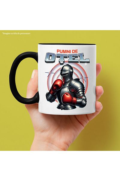 StoryGift Romania Man of Steel Mug with Boxing Gloves Text STEEL FIST, 330ml, Ceramic with Black Handle, With ,STG