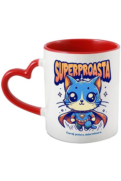 StoryGift Romania Super Bad Mug, Superhero, Flying Cat, 330ml, Ceramic with Heart Handle Ro, With,STG
