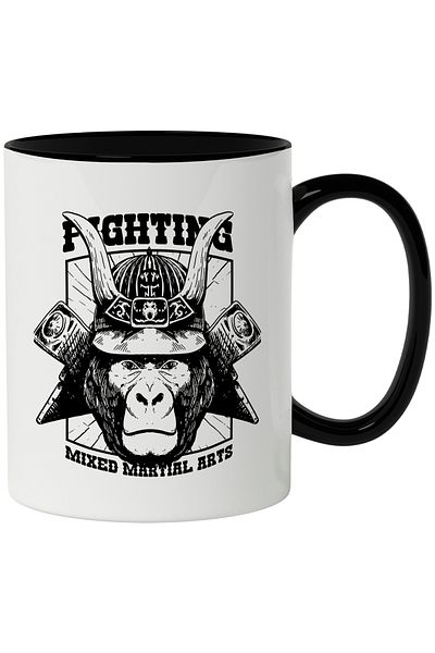 StoryGift Romania Mug With English Message Fighting Mixed Martial Arts, Monkey, Black and White 330 ml,, With ,STG