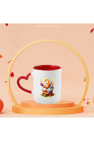 StoryGift Romania Mug with cake with the number 3, three years, illustration, for children, little, child, gift, With ,STG.