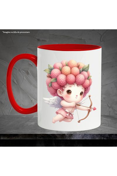 StoryGift Romania Mug with a baby Cupid shooting a bow | illustration | strawberries on the head | ari, Cu,STG