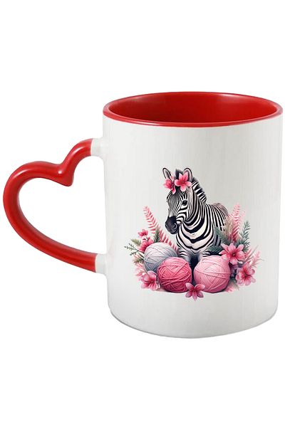 StoryGift Romania Mug with a zebra | illustration | popcorn | ball of thread | pink | white | plants | , With ,STG