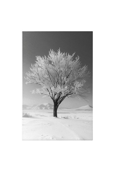 StoryGift Romania Tablou Canvas: Unicul Copac Albit De Neaua Cernută Pe Crengi Peisaj De Iarnă În Pustiu Pictura