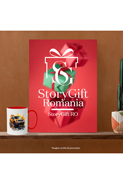 StoryGift Romania Mug With Car, Jeep Renegade, Wheels, Paint, Water, Headlights, Multicolor 330 ml, Sky, With ,STG