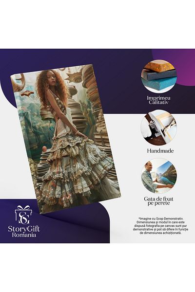 StoryGift Romania Tablou Canvas: Rochie Popmpoasă Și Elegantă Pe O Femeie Creață - Armonia Eleganței Abstracte P