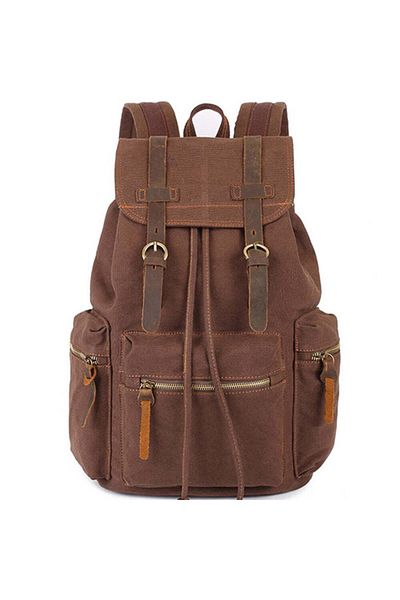 JOLAR. Canvas backpack, for travel, hiking, laptop compartment, anti-theft pocket, JOLAR. Coffee