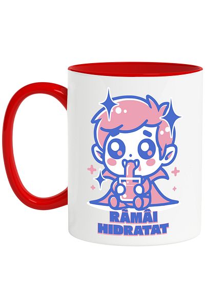 StoryGift Romania Stay Hydrated Mug Vampire Child Warm Water, 330ml, Ceramic with Red Handle, With Handle, STG