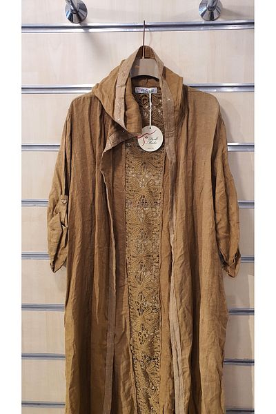 Park Moda Italian Cap Sequin and Lace Detailed Hooded Linen Jacket