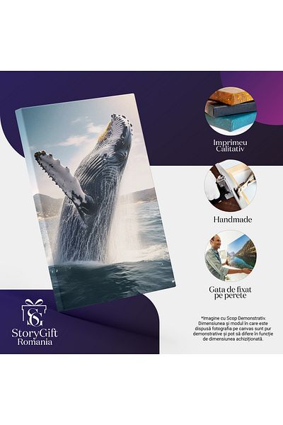 StoryGift Romania Tablou Canvas: Fotografie Cu O Balena Care Se Rasuceste - Mare Joaca Apa Pictura Digitala