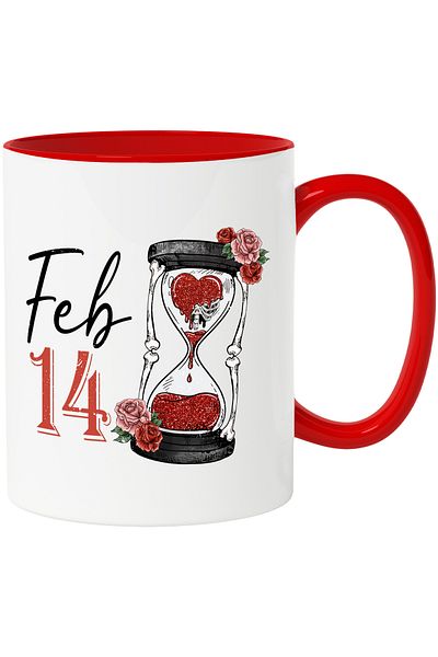StoryGift Romania Mug with an hourglass containing a "dripping" heart with the message "Feb 14", With ,STG