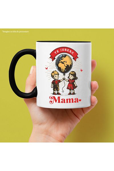 StoryGift Romania I love you mom kids mug with planet balloon Mother's Day, 330ml, Ceramic with Handle, With,STG.