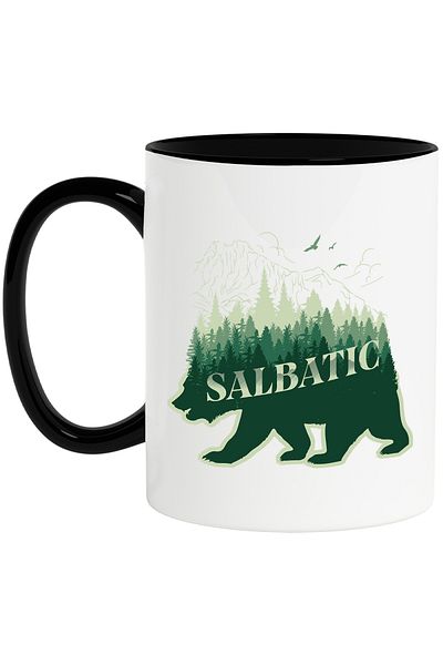 StoryGift Romania Wild mug, bear silhouette, high forest, mountains, nature, 330ml, Ceramic with N Handle, With, STG