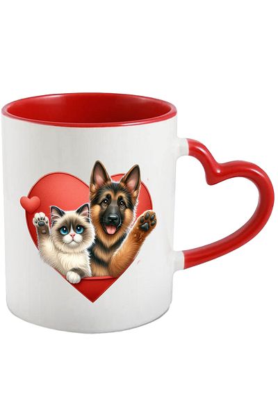 StoryGift Romania Mug with a Burmese kitten and a wolf puppy | illustration | linen frame, With ,STG