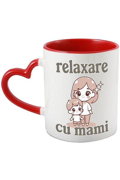 StoryGift Romania Relaxation mug with mommy, family, child, love, 330ml, Ceramic with Red Heart Handle, With, STG.