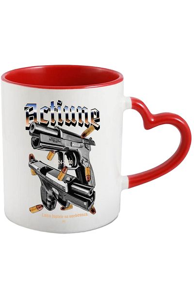StoryGift Romania Action Mug - Pistol - Let the Actions Speak, 330ml, Ceramic With Heart Handle, With ,stg