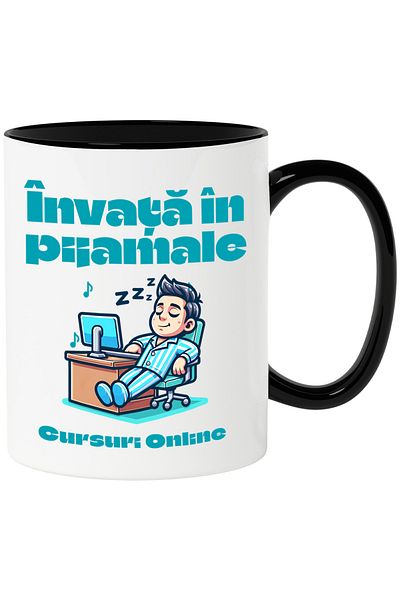 StoryGift Romania Learn in your pajamas mug_ The power of online courses, 330ml, Ceramic with Black Handle, With, STG