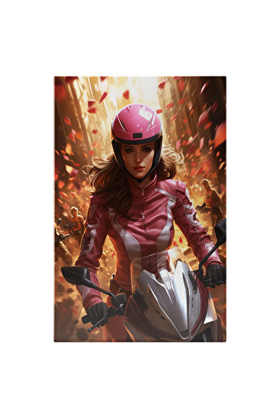 StoryGift Romania Tablou Canvas: Portret Feminin Motociclista Aventuroasa Cu ...