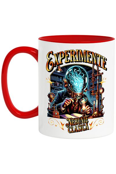 StoryGift Romania Scientist Mug Experiments. Classic Madness, 330ml, Ceramic with Red Handle, With Handle, STG