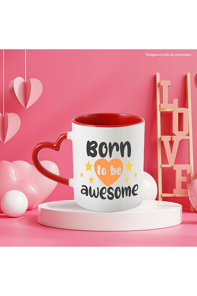 StoryGift Romania Mug With Text in English Born to be Awesome, Star, Bold, Gift, Ceramic, 330, With, STG.