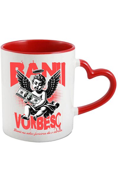 StoryGift Romania Money Talks Mug - Angel with American Dollars, 330ml, Ceramic with Heart Handle, With,STG