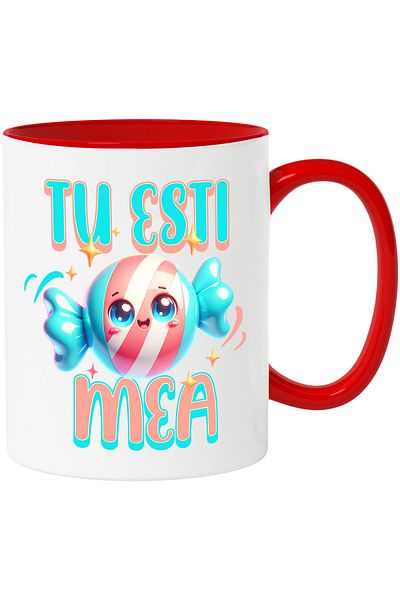 StoryGift Romania Mug You are my candy, sweetheart, love, 330ml, Ceramic with Red Handle, With R Handle, STG