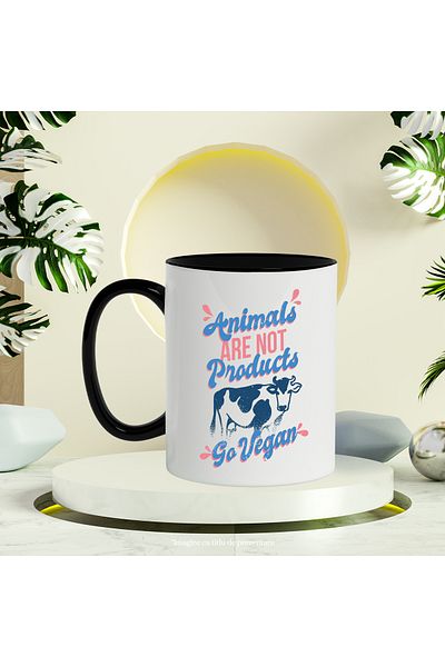 StoryGift Romania Mug With Message Animals Are Not Products Go Vegan, Cow, Multicolor 330 ml, Ceramics, With