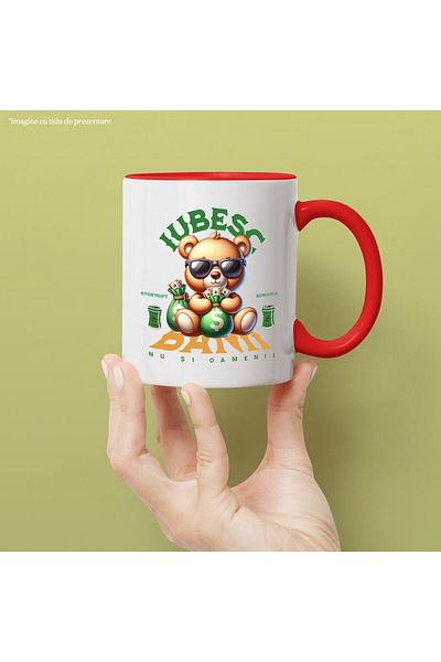 StoryGift Romania Mug with Brown Teddy Bear, Money bag, dollar bills, text I love money yes, With ,STG