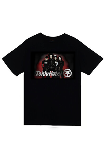 fame-stoned Tokio Hotel Baskılı Unisex Siyah %100 Pamuk T-shirt
