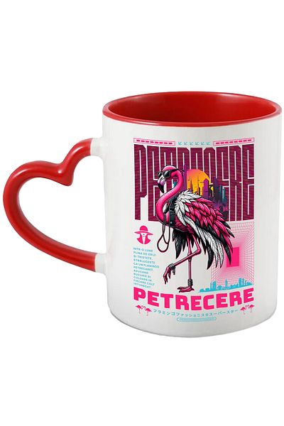 StoryGift Romania Famingo Mug for Party, Fashion and Fun, 330ml, Ceramic with Heart Handle Ro, With,STG