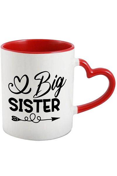 StoryGift Romania Heart mug for a respected and loved older sister with Red Heart Handle, With,STG.