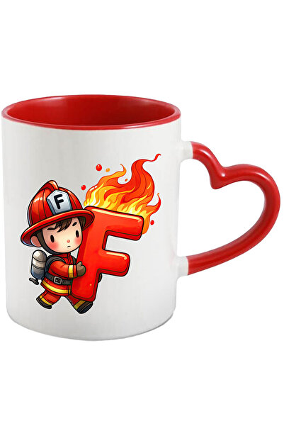 StoryGift Romania Cana cu un pompier care tine litera "F" in flacari | scoala...