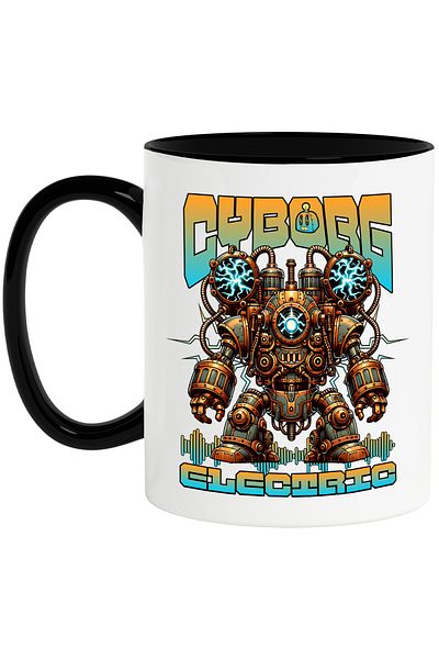 StoryGift Romania Electric Cyborg Cartoon Robot Mug for Kids, 330ml, Ceramic with Black Handle, With M,STG