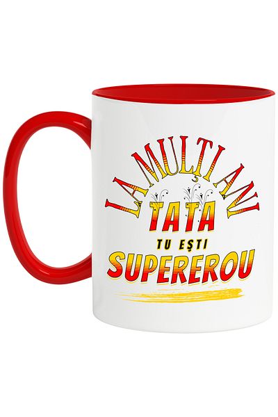 StoryGift Romania Happy Birthday Mug. Dad, you are a family Superhero, 330ml, Ceramic with Red Handle, With ,STG