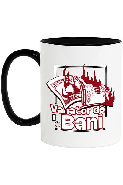 StoryGift Romania Money Hunter Mug, Banknote in Flames, Modern World, 330ml, Ceramic with Handle, With, STG