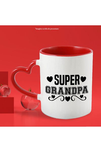 StoryGift Romania Mug for a beloved grandfather with the message "Super grandpa" and hearts with Heart Handle, With ,STG.