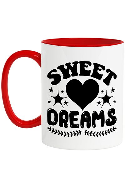 StoryGift Romania Mug with heart and wish in English "Sweet dreams" with Red Handle, With M,STG